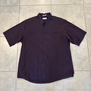 Christian Dior Shirt Mens Sz XL Purple Stripe Short Sleeve Button Up USA Made